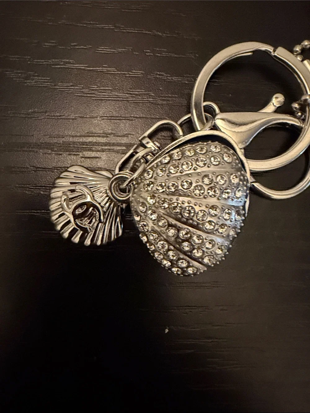 Inspired Shell Charm Key Holder Keychain in Beige and Silver